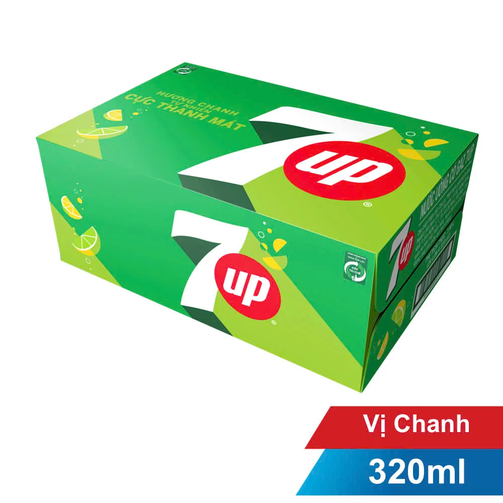 Thùng 24 Nước Ngọt Có Ga 7Up Vị Chanh Lon 320ml