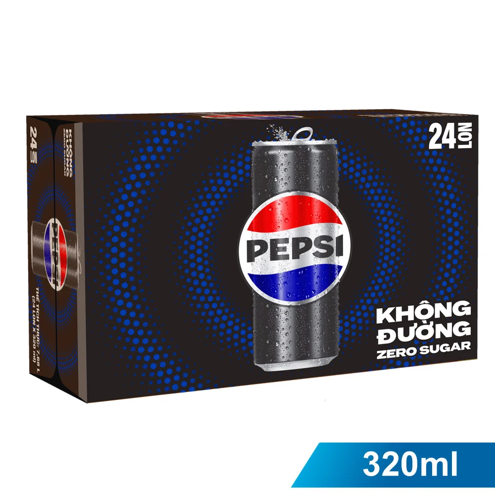 Thùng 24 Nước Ngọt Có Ga Pepsi Không Calo Lon 320ml