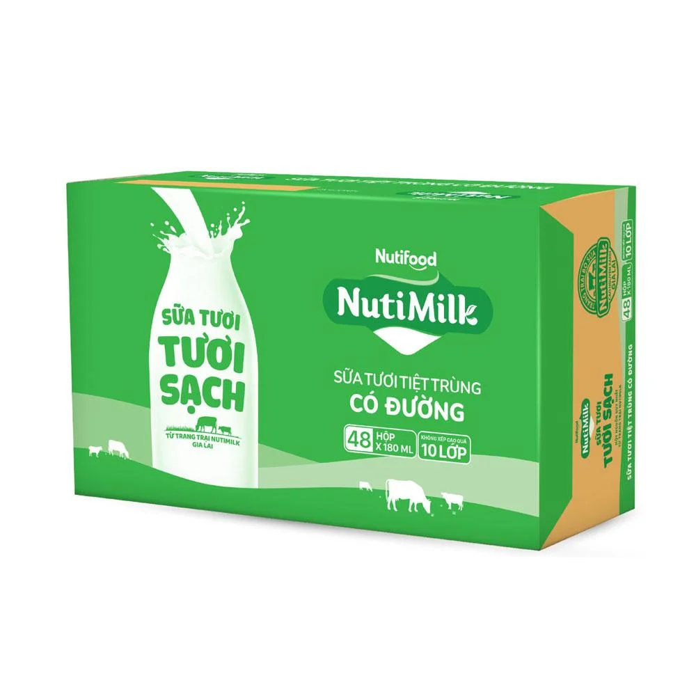 Sữa Tươi Tiệt Trùng Nutimilk Tươi Sạch Có Đường 48 x 180ml