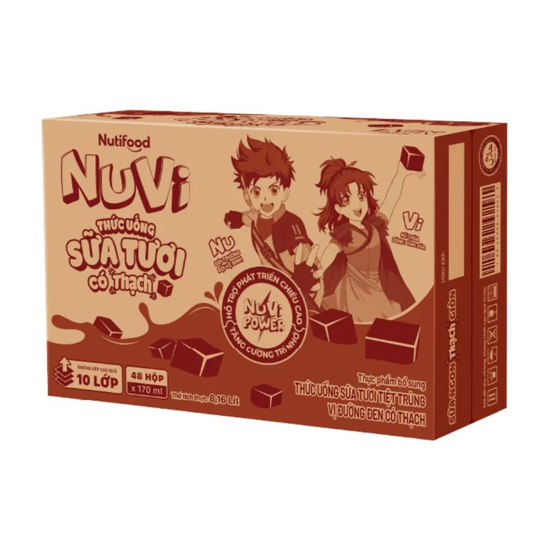 Thức Uống Sữa Tươi Nuvi Vị Đường Đen Có Thạch 48 x 170ml