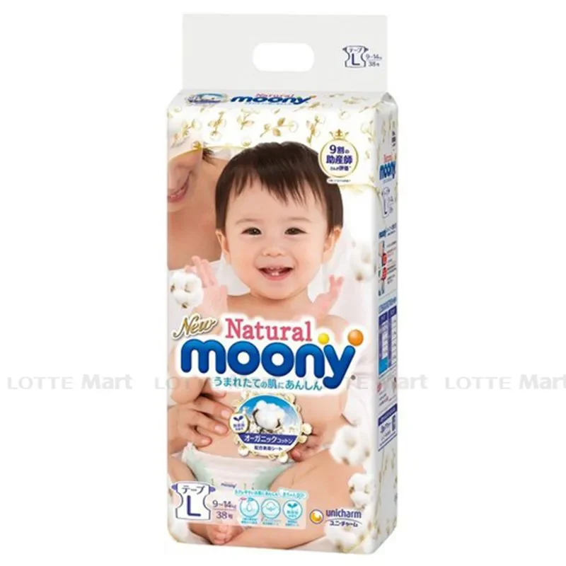 Tã Dán Moony Cao Cấp Natural Nhật Bản Size L 38 Miếng (9-14kg)