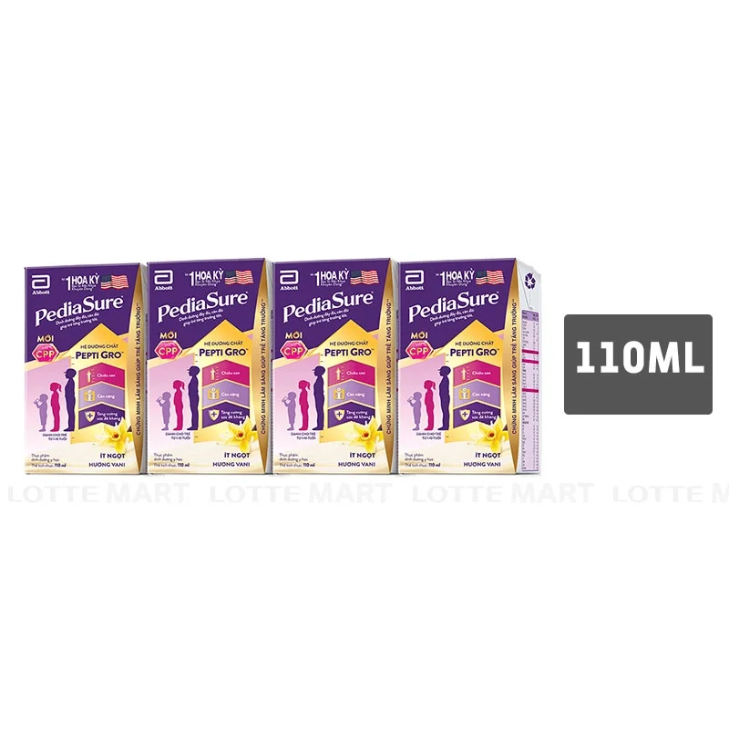 Lốc 4 Hộp Sữa Nước Pediasure Ít Ngọt Hương Vani 110ml (Dành Cho Trẻ Từ 1-10 Tuổi)
