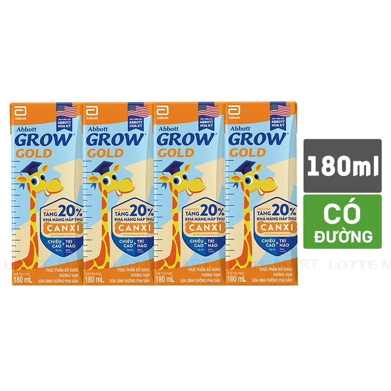 Lốc 4 Hộp Sữa Dinh Dưỡng Pha Sẵn Abbott Grow Gold Hương Vani 180ml