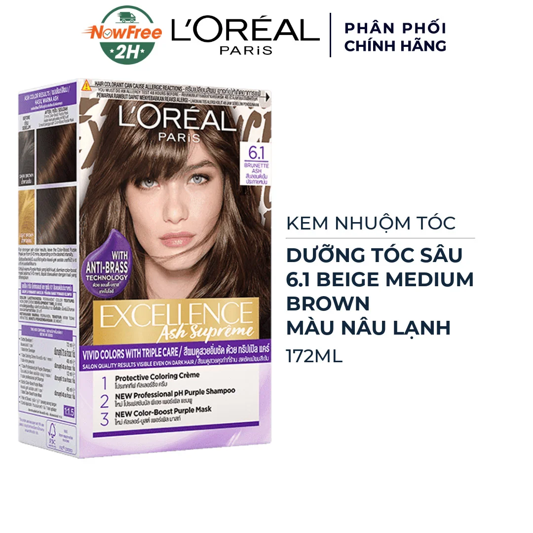 Kem Nhuộm L'Oréal Dưỡng Tóc Sâu 6.1 Nâu Lạnh 172ml