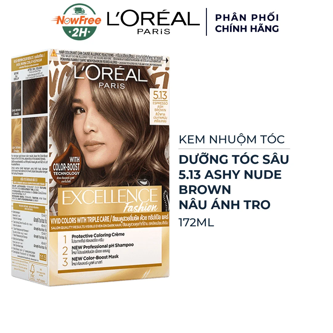 Kem Nhuộm L'Oréal Dưỡng Tóc Sâu 5.13 Nâu Ánh Tro 172ml