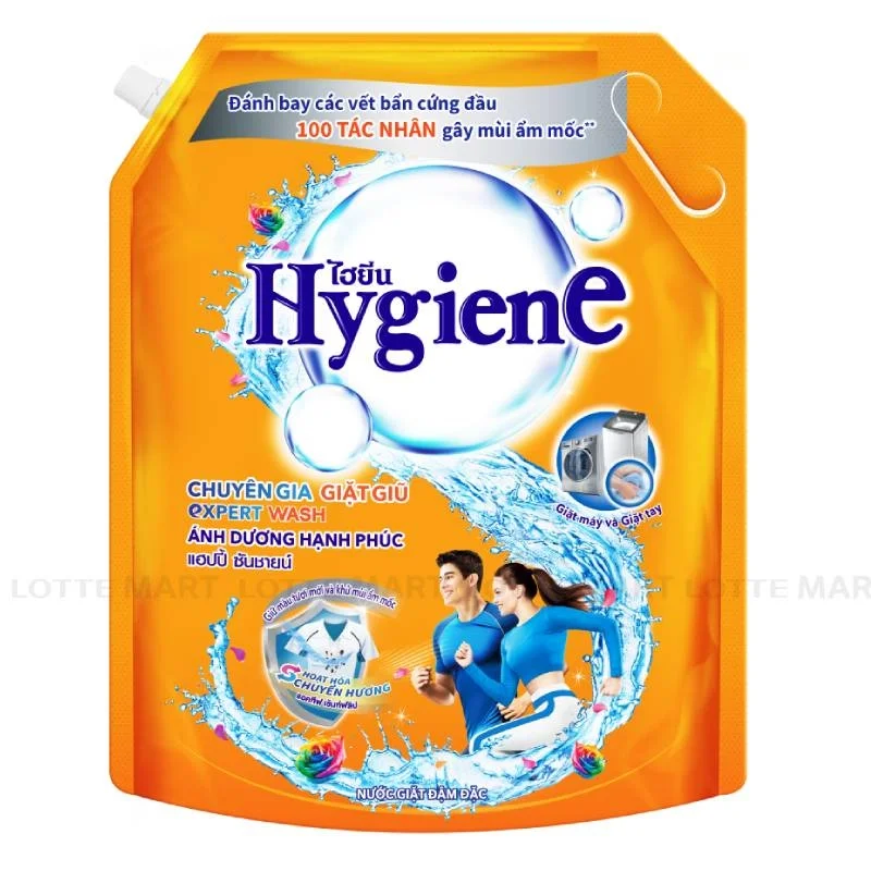 Nước Giặt Hygiene Đậm Đặc Ánh Dương Hạnh Phúc Dành Cho Máy Giặt Cửa Trước và Cửa Trên Túi 1.8L