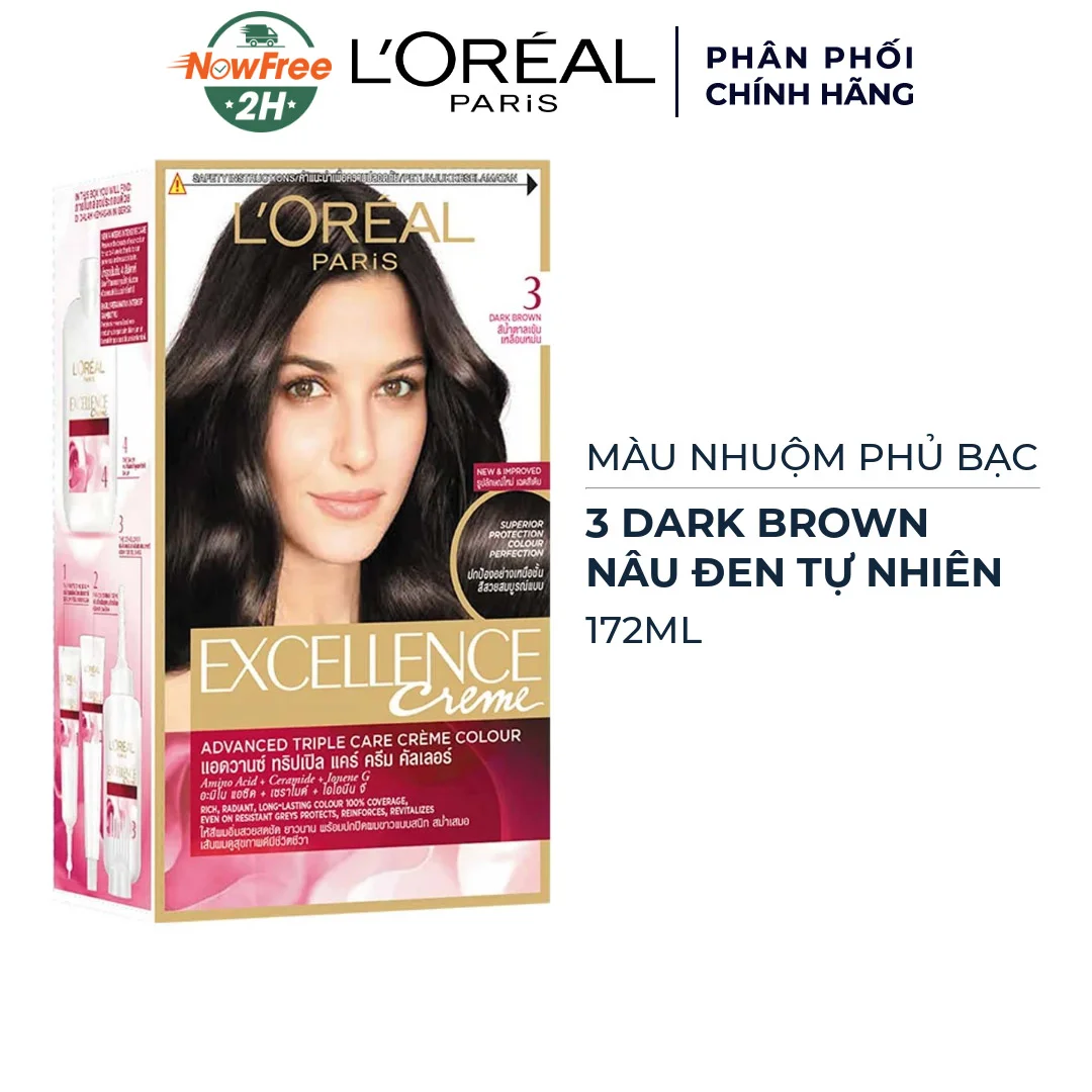 Màu Nhuộm L'Oréal Phủ Bạc 3 Nâu Đen Tự Nhiên 172ml