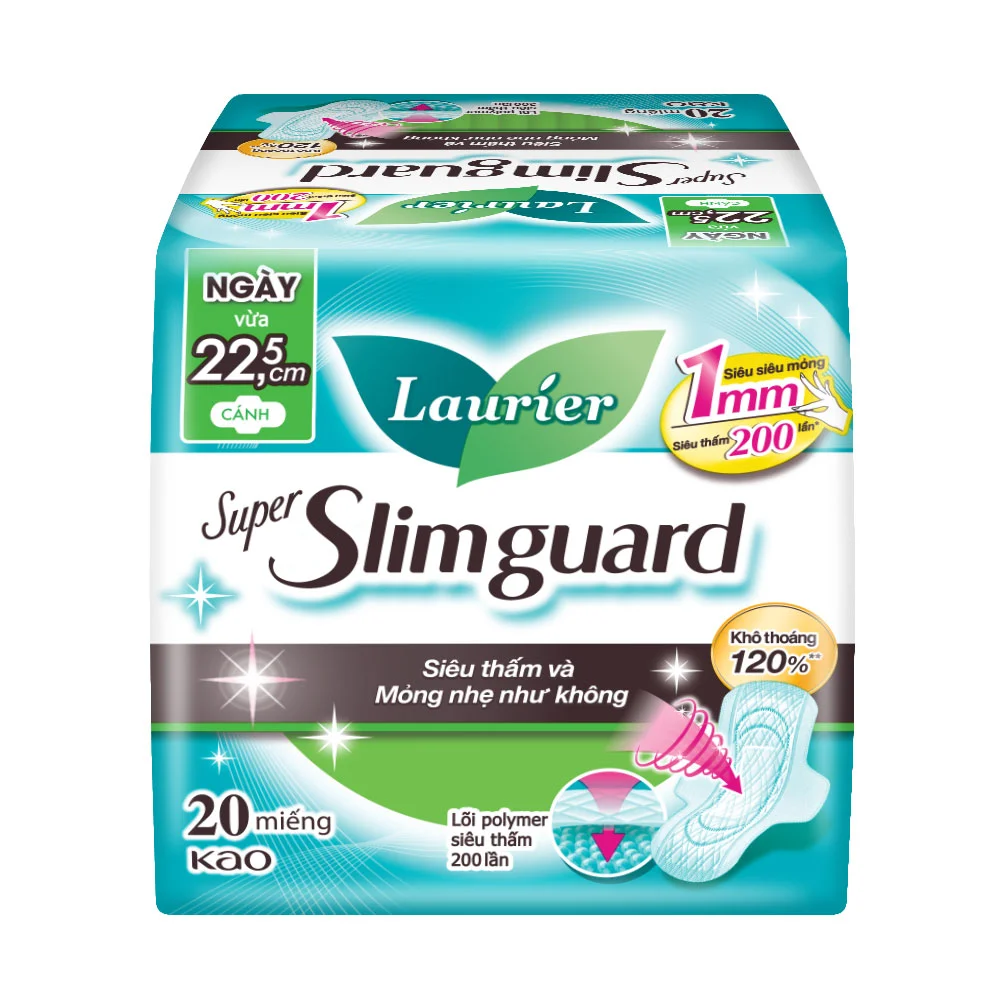 Băng Vệ Sinh Laurier Siêu Mỏng Bảo Vệ 22.5cm Gói 20 Miếng