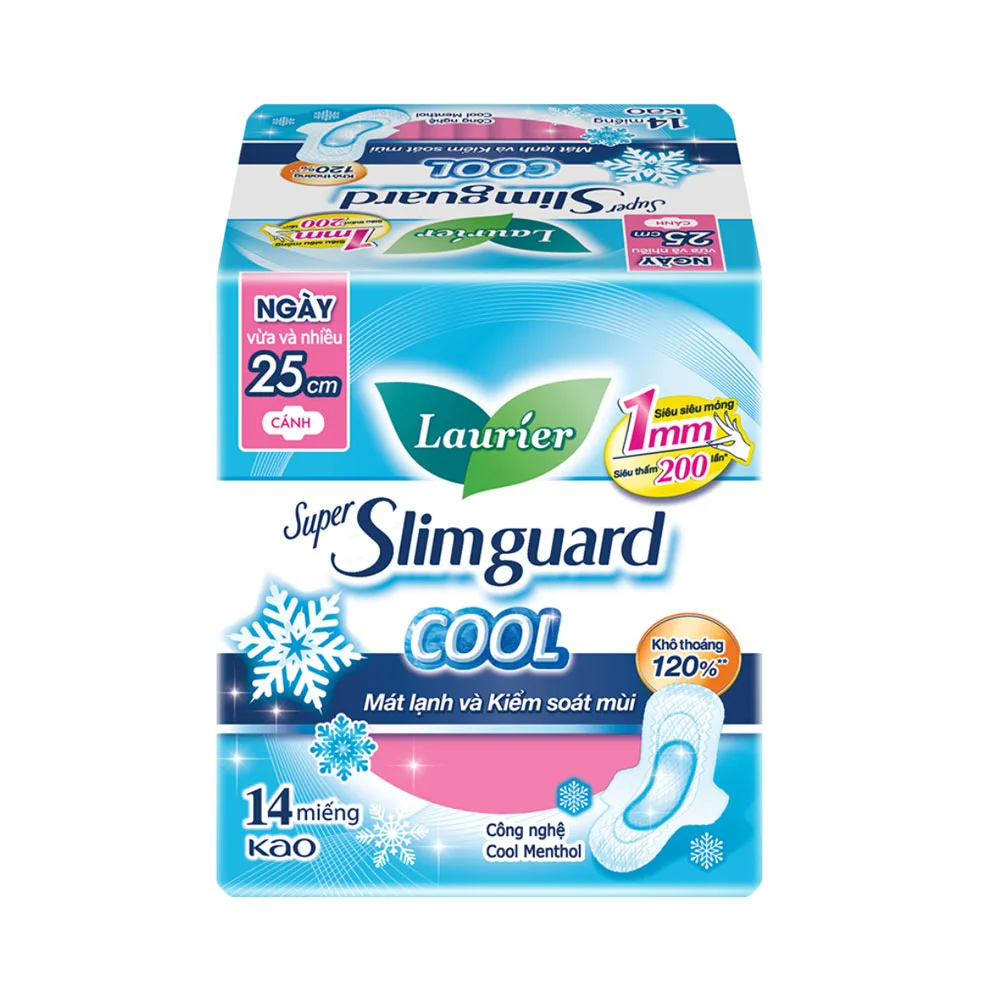 Băng Vệ Sinh Laurier Cool Siêu Mỏng Cánh 25cm Gói 14 Miếng