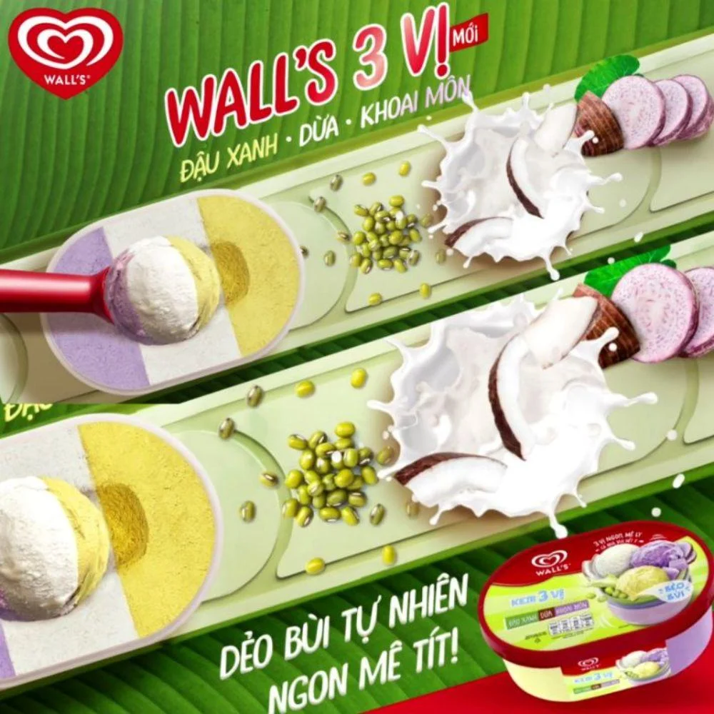 Kem Wall's 3 Vị Đậu Xanh Dừa Khoai Môn 760ml