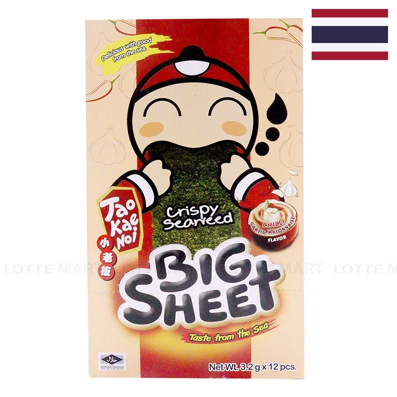 Snack Rong Biển Taokaenoi Big Sheet Vị Mayo Tỏi Ớt Hộp 12 Gói x 3.2g