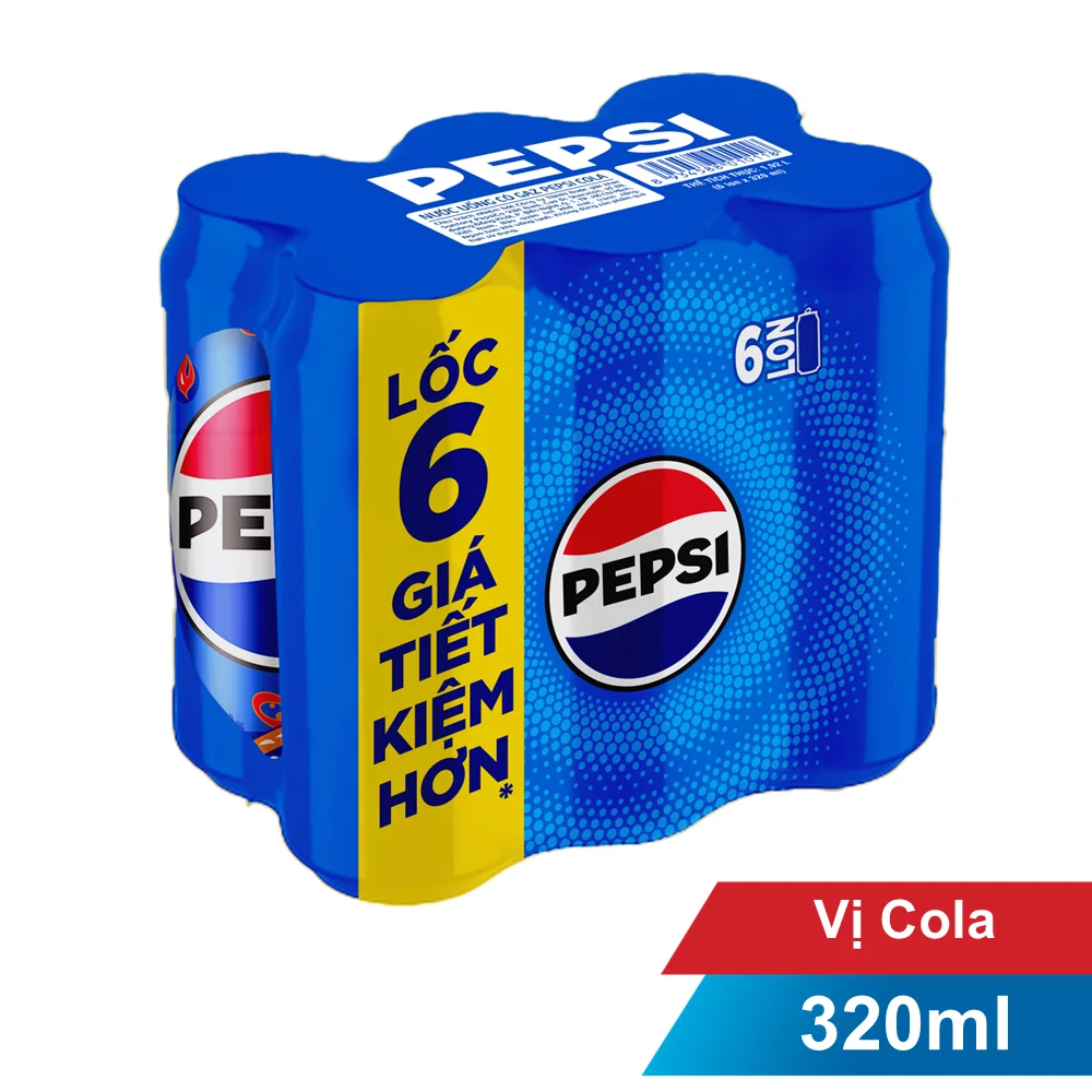 Lốc 6 Lon Nước Ngọt Có Gas Pepsi 320ml