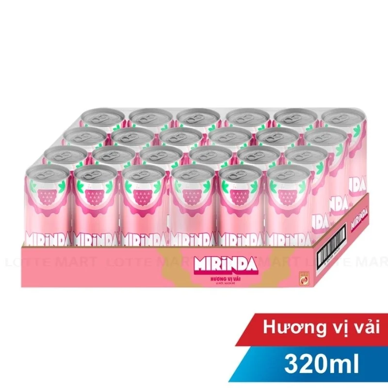 Thùng 24 Lon Nước Ngọt Mirinda Vị Vải 320ml