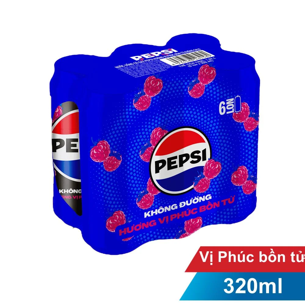 Lốc 6 Lon Nước Ngọt Pepsi Không Calo Vị Phúc Bồn Tử 320ml