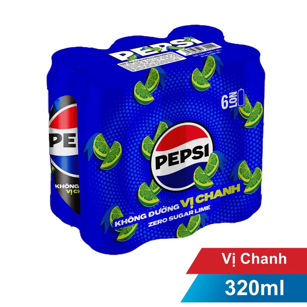 Lốc 6 Lon Nước Ngọt Pepsi Vị Chanh Không Calo 320ml