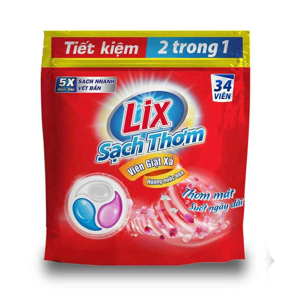 Viên Giặt Xả Lix Sạch Thơm Hương Nước Hoa 510g 34 Viên