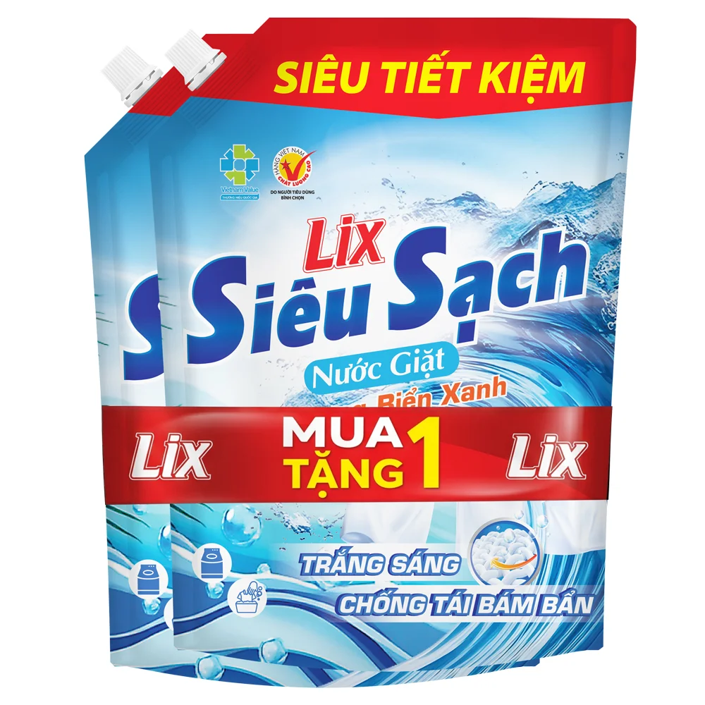 Bộ 2 Nước Giặt Siêu Sạch Hương Biển Xanh Túi 2.4kg