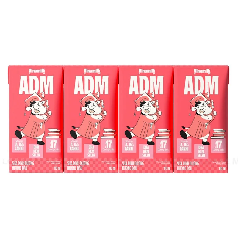 Lốc 4 Hộp Sữa Dinh Dưỡng Vinamilk ADM Hương Dâu 110ml