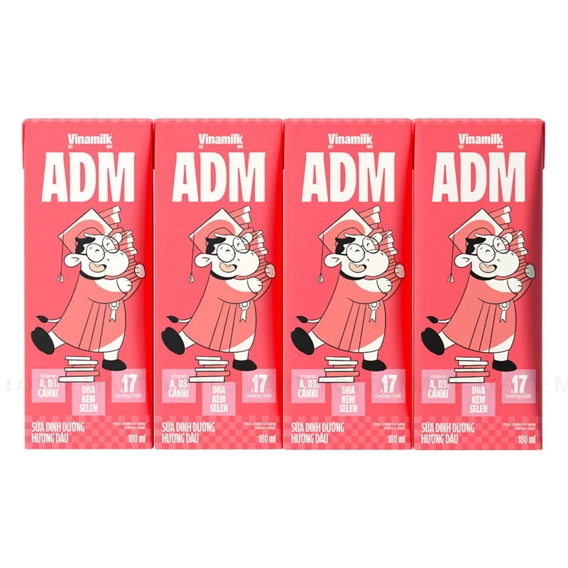 Lốc 4 Hộp Sữa Dinh Dưỡng Vinamilk ADM Hương Dâu 180ml