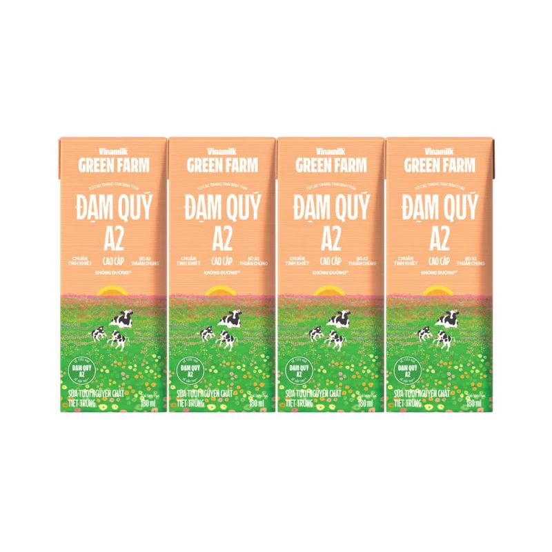 Lốc 4 Hộp Sữa Tươi Tiệt Trùng Vinamilk Green Farm A2 Không Đường 180ml