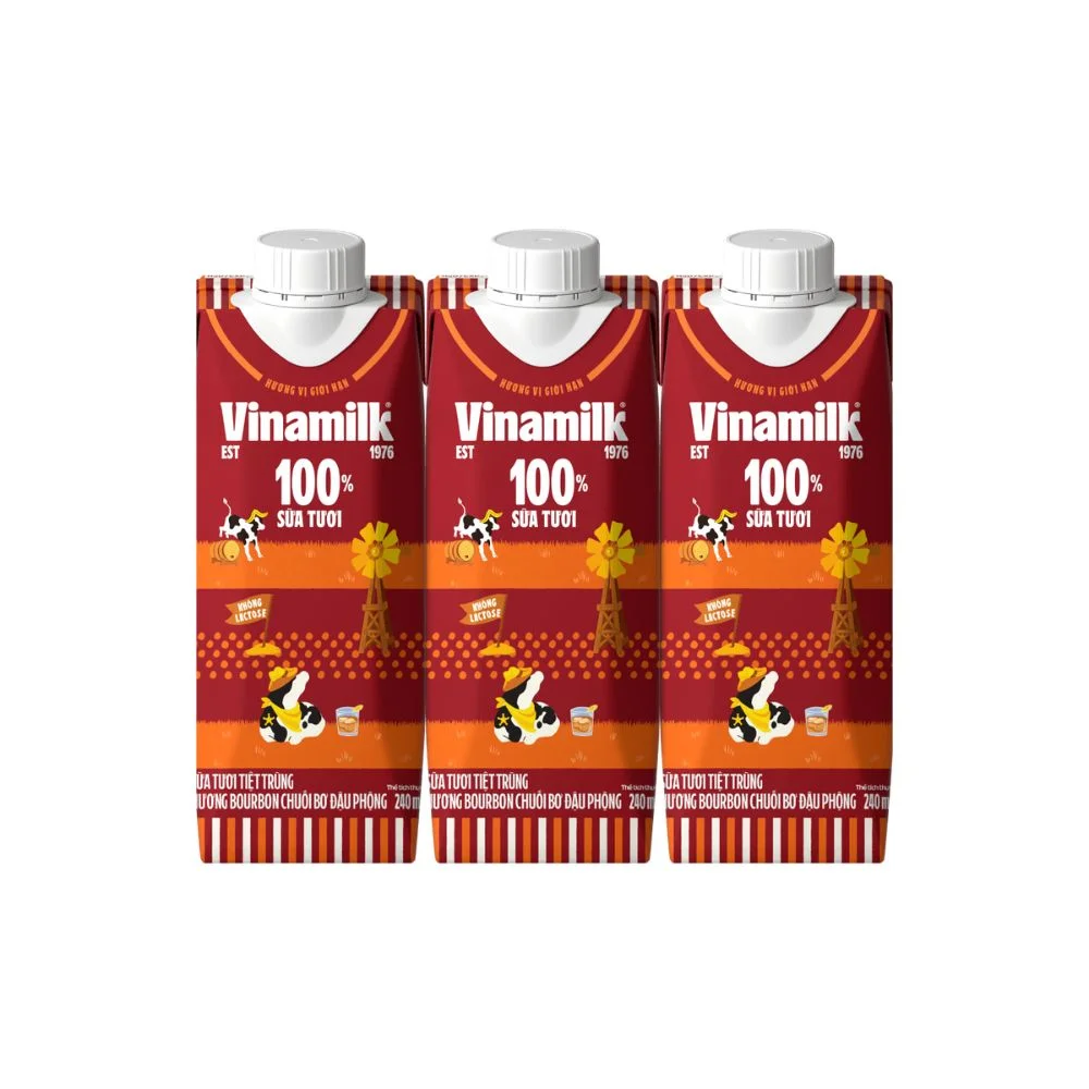 Sữa Tươi Tiệt Trùng Vinamilk Hương Bourbon Chuối Bơ Đậu Phộng 240ml