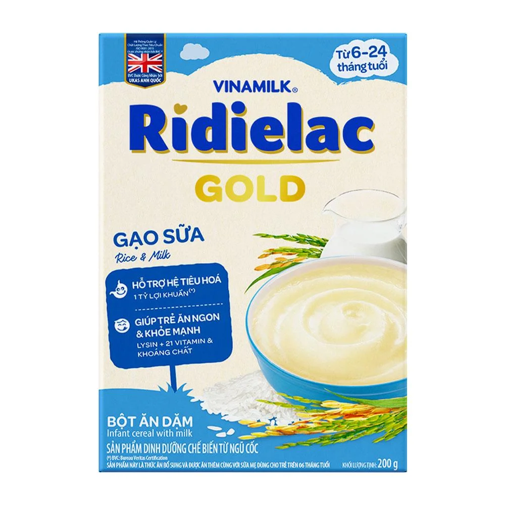 Bột Ăn Dặm RiDielac Gold Gạo Sữa Hộp Giấy 200g