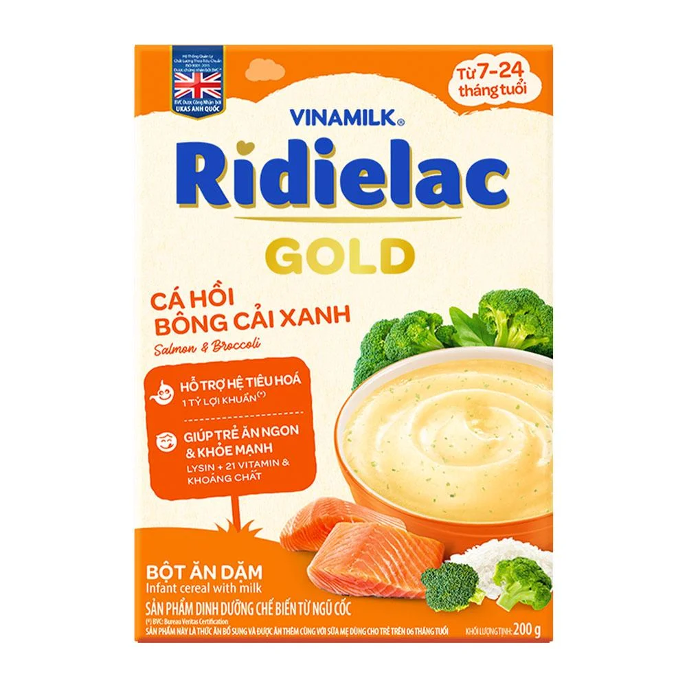 Bột Ăn Dặm RiDielac Gold Cá Hồi Bông Cải Xanh Hộp 200g