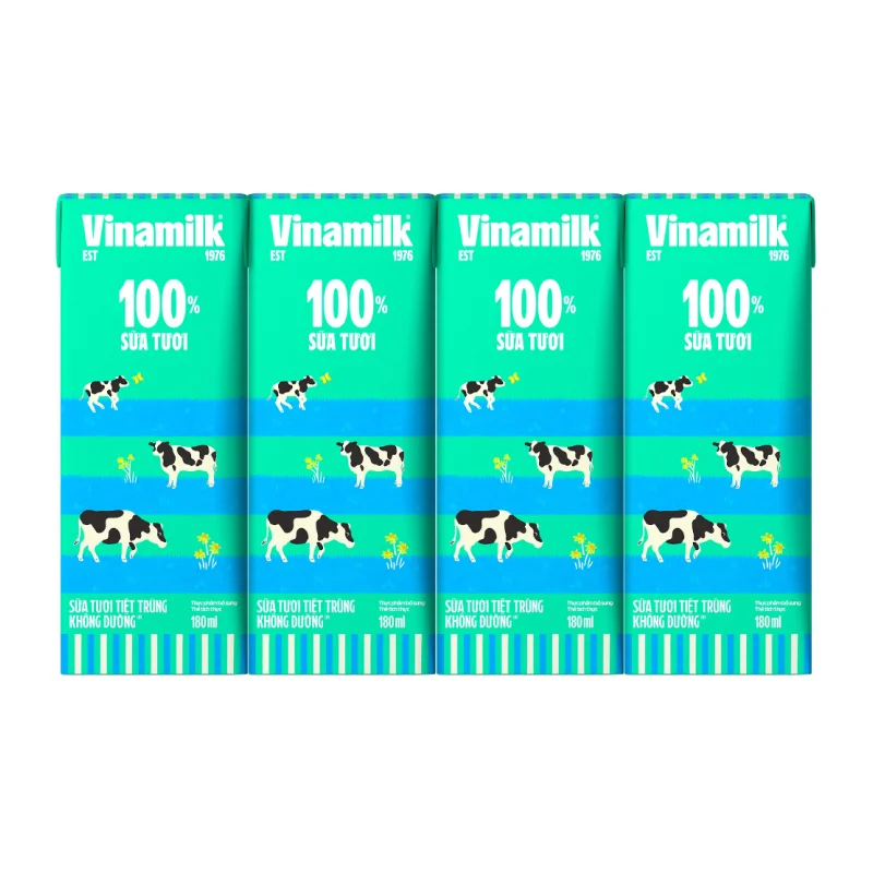 Lốc 4 Hộp Sữa Tươi Tiệt Trùng Vinamilk Không Đường 180ml