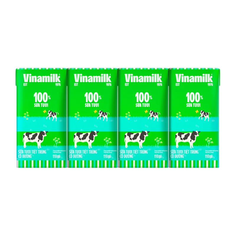 Lốc 4 Hộp Sữa Tươi Tiệt Trùng Vinamilk Có Đường 110ml