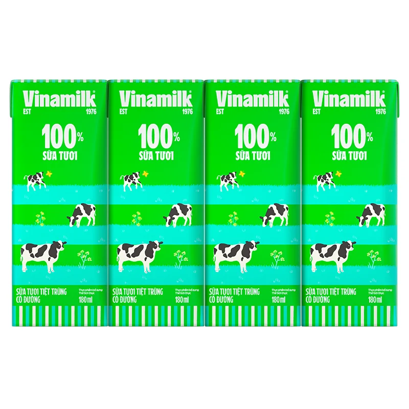 Lốc 4 Hộp Sữa Tươi Tiệt Trùng Vinamilk Có Đường 180ml
