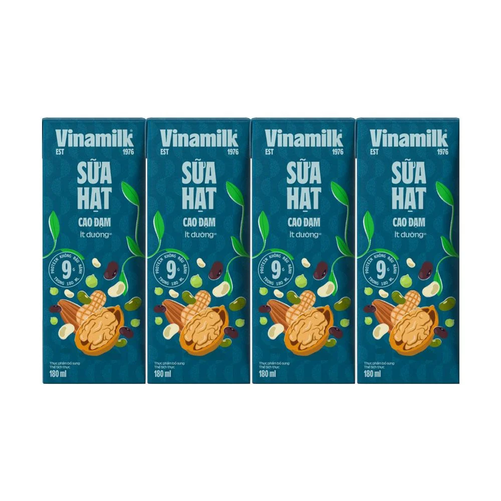 Sữa Hạt Vinamilk Cao Đạm Ít Đường 4 x 180ml