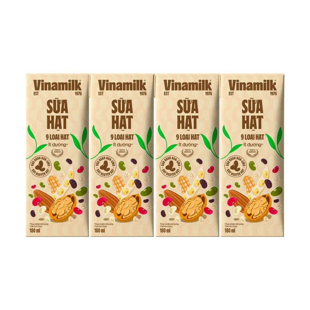 Lốc 4 Hộp Sữa 9 Loại Hạt Ít Đường Vinamilk Super Nut 180ml