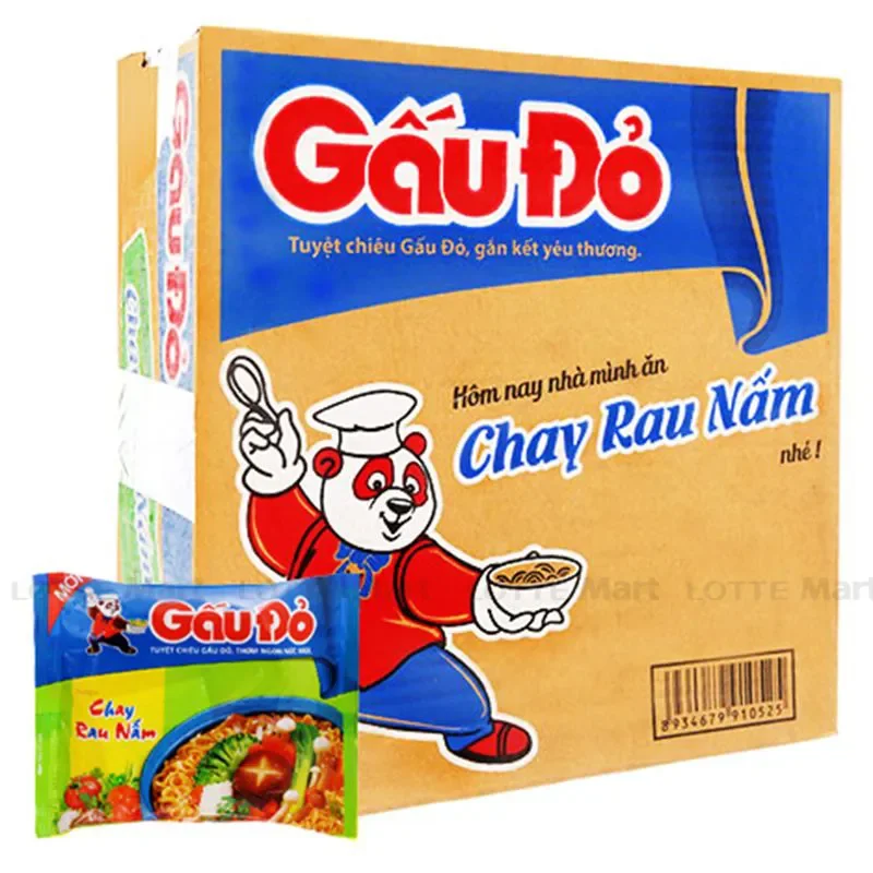 Thùng 30 Gói Mì Gấu Đỏ Chay Rau Nấm 62g/Gói