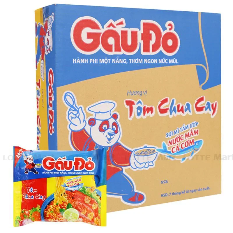 Thùng 30 Gói Mì Gấu Đỏ Tôm Chua Cay Gói 63g/Gói