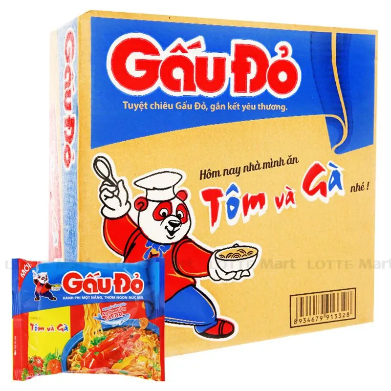 Thùng 30 Gói Mì Gấu Đỏ Tôm và Gà 63g/Gói
