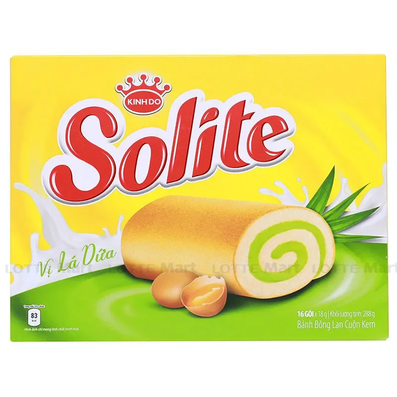 Bánh Bông Lan Kinh Đô Solite Cuộn Kem Vị Lá Dứa Hộp 288g