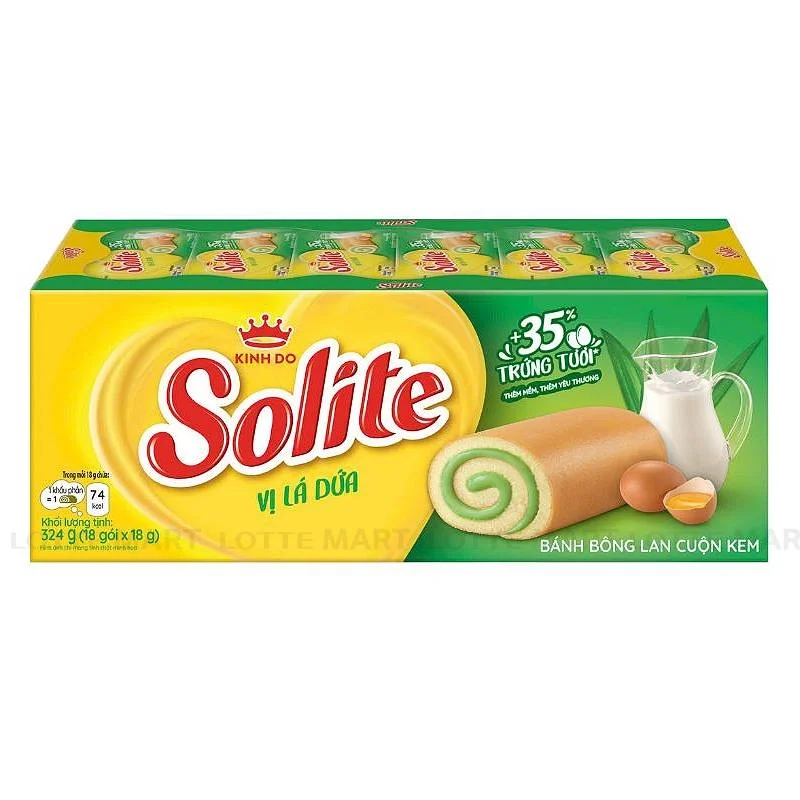 Bánh Bông Lan Cuộn Kem SOLITE Vị Lá Dứa Hộp 324g
