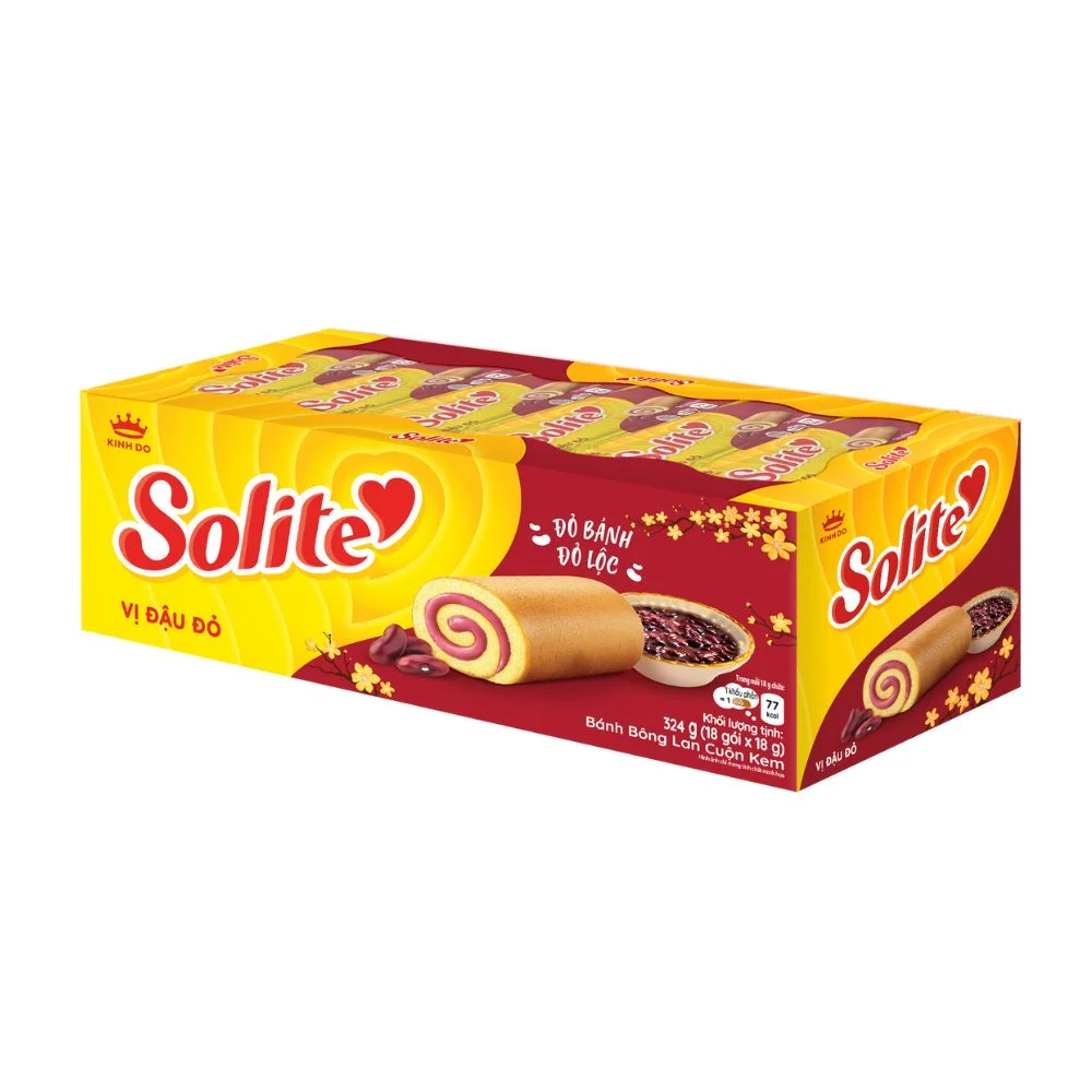 Bánh Bông Lan Cuộn SOLITE Kem Đậu Đỏ Hộp Giấy 324g/360g/396g