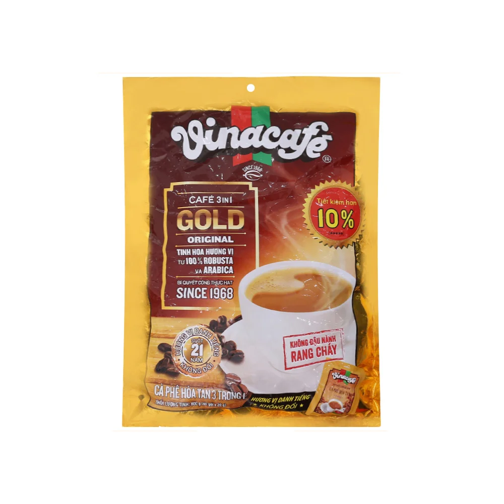 Cà Phê Hòa Tan VinaCafé Gold 3 Trong 1 Vị Nguyên Bản Bịch 40 Gói x 20g