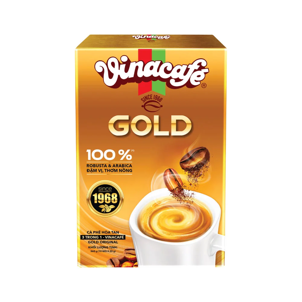 Cà Phê Hòa Tan VinaCafé Gold 3 Trong 1 Hộp 18 Gói x 17g