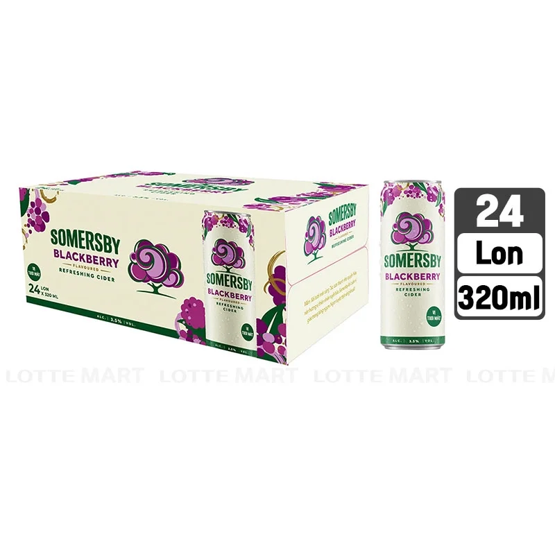 Thùng 24 Lon Nước Táo Lên Men Somersby Vị Mâm Xôi 3.5% ABV 320ml