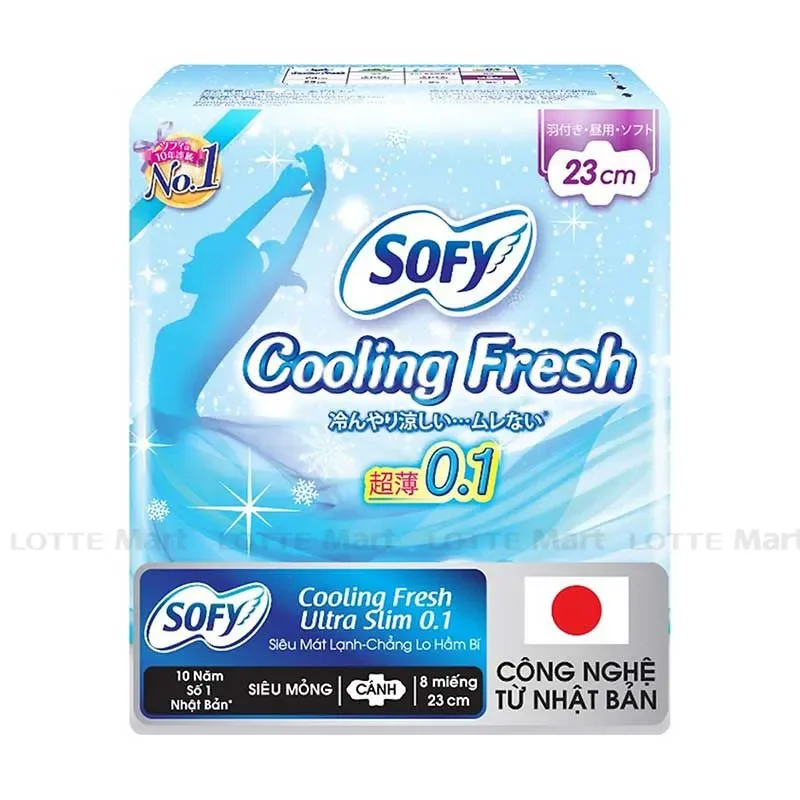 Băng Vệ Sinh Sofy Cooling Fresh Siêu Mỏng Cánh 23cm Gói 8 Miếng