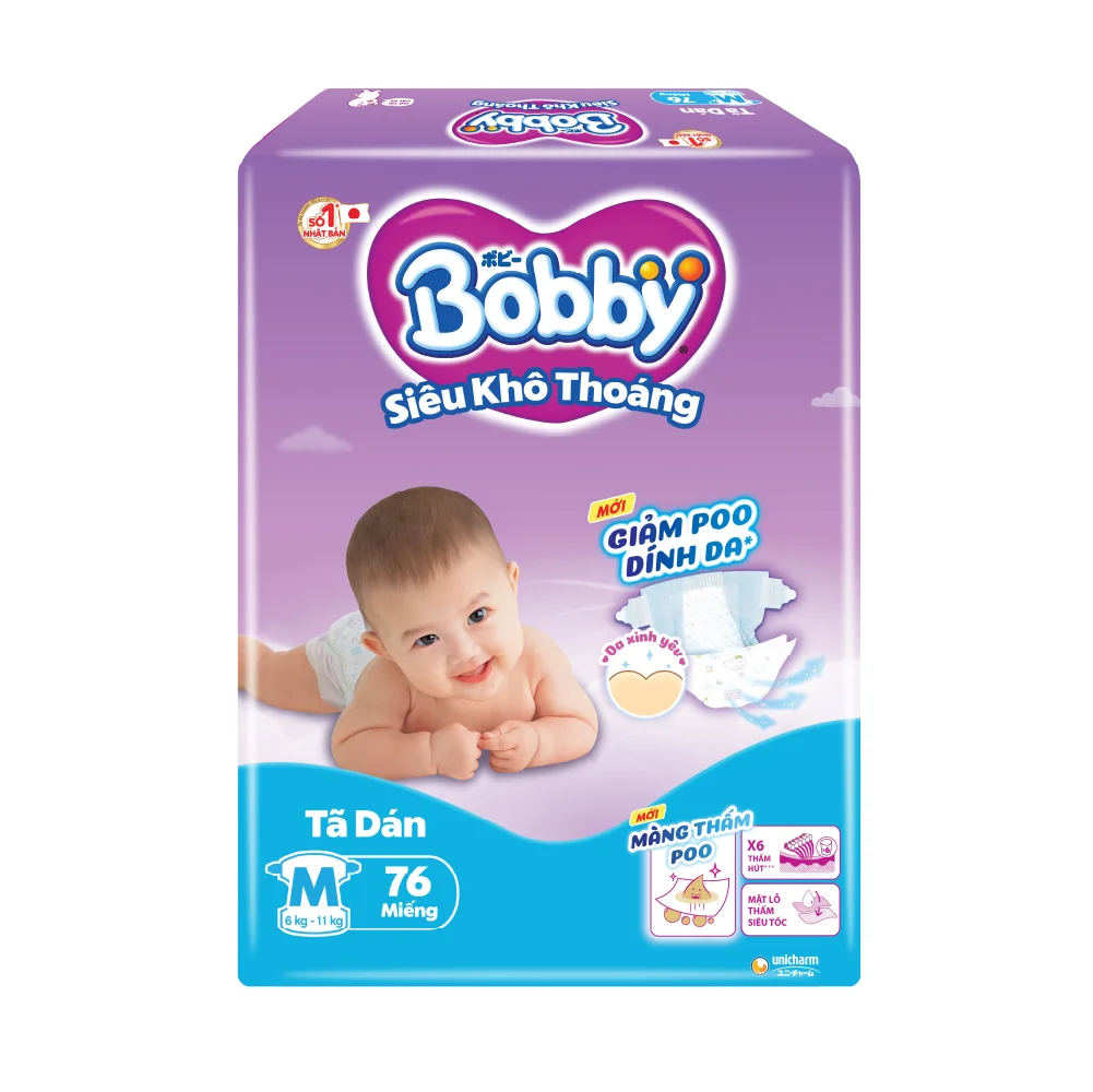Tã Dán Bobby Super Jumbo Size M 76 Miếng (6-11kg)