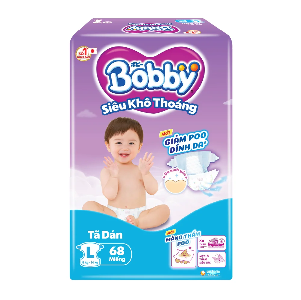 Tã Dán Bobby Super Jumbo Size L 68 Miếng (9-13kg)