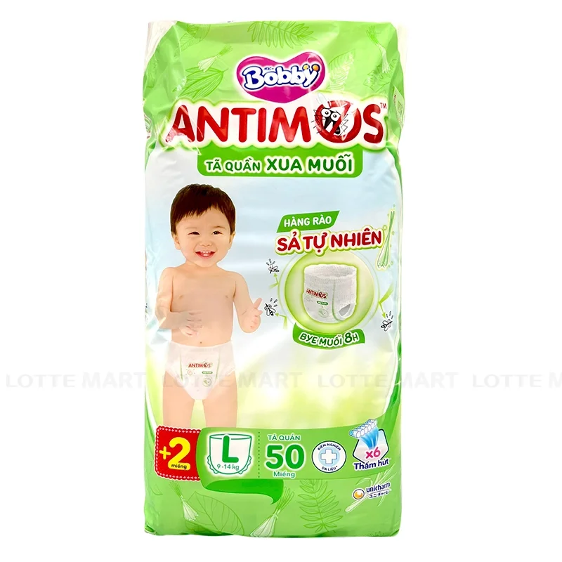 Tã Quần Bobby Antimos Xua Muỗi Size L 50 Miếng (Cho Bé Từ 9-14kg)