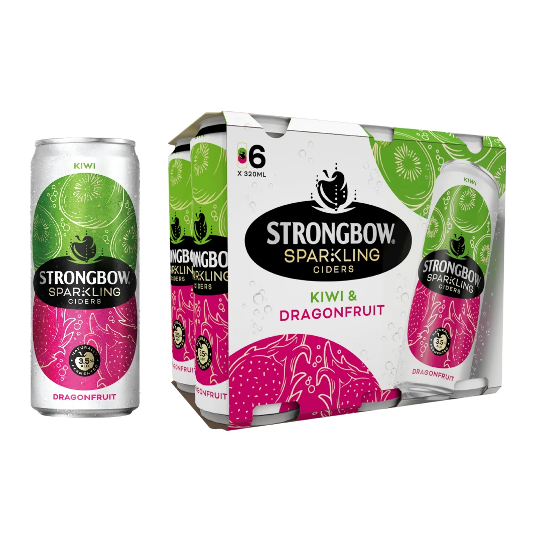 Nước Táo Lên Men Strongbow Vị Kiwi và Thanh Long Lốc 6lonx320ml