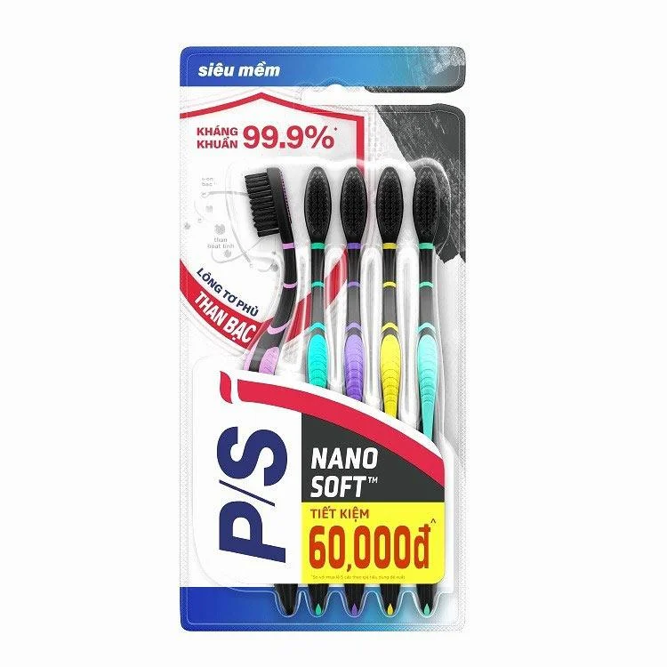 Bàn Chải Đánh Răng P/S Than Bạc Kháng Khuẩn 99,9% Bộ 5 Cái