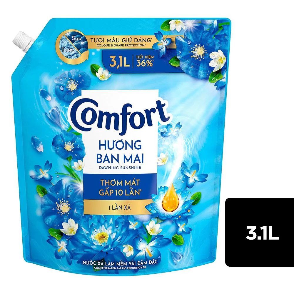 Nước Xả Vải Comfort 1 Lần Xả Giữ Màu Hương Ban Mai Túi 3.1L