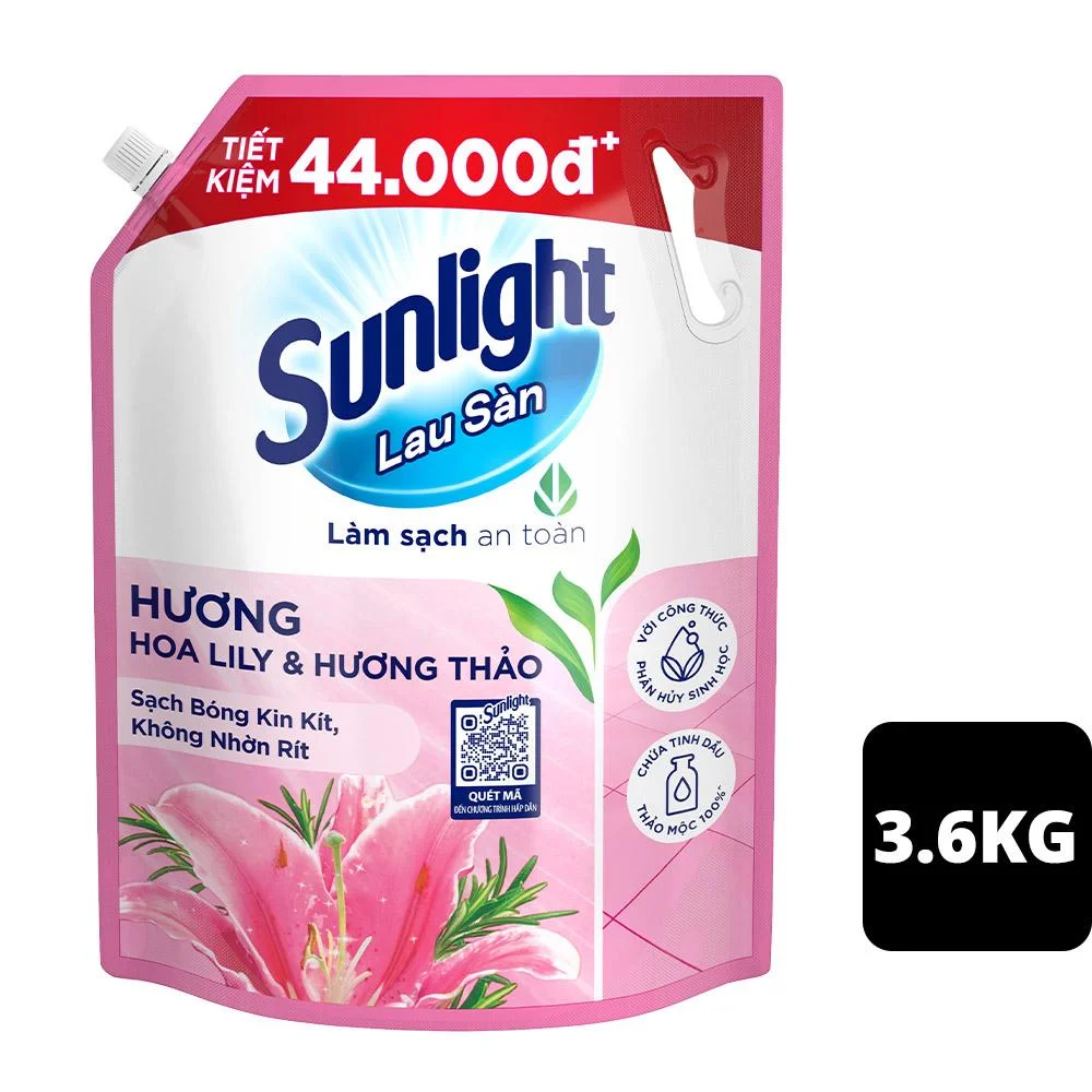 Nước Lau Sàn Sunlight Hương Hoa Lily và Bạch Trà Túi 3.6kg