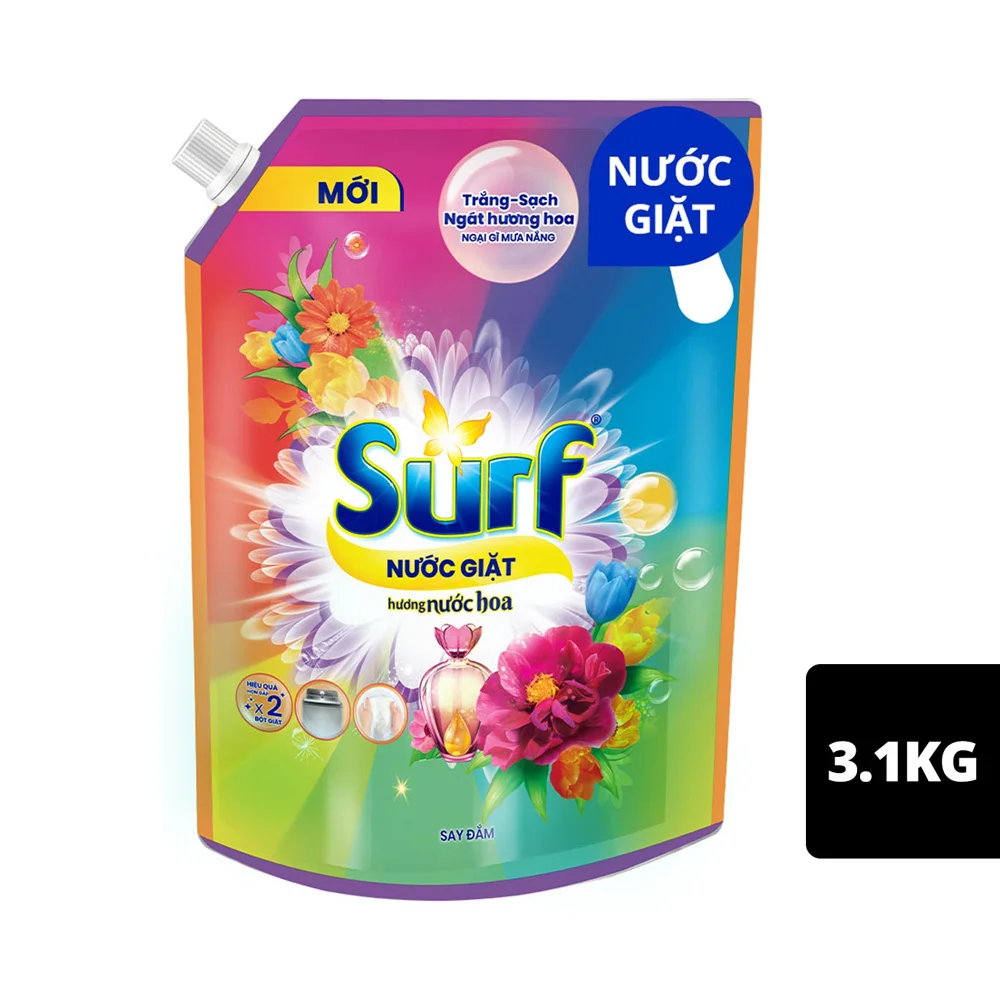 Nước Giặt Surf Hương Nước Hoa Cho Máy Giặt Cửa Trên Túi 3.1kg